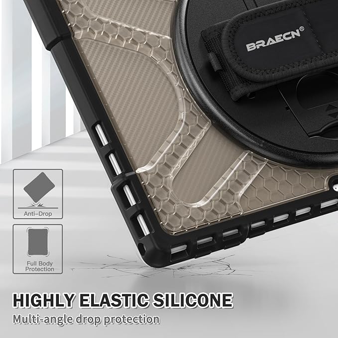 BRAECNstock for Microsoft Surface Pro 7+ Plus/ 7/6/5/4 Case 12.3 inch, Rugged Protective Cover with 360° Rotating Hand Strap & Stand, Pencil Holder, Compatible with Type Cover Keyboard, Tawny