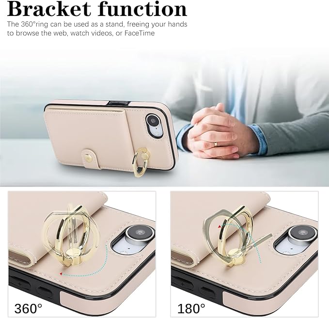 Compatible iPhone 16e Wallet Case with Card Holder RFID Blocking PU Leather Doubles as a Wallet Unisex Flip Shockproof Protection with Card Slots Ring Wrist Kickstand Function,White