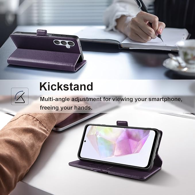 Wallet Flip Case for Samsung Galaxy A35 5G - [RFID Blocking] Luxury PU Leather Card Holder Magnetic Phone Cover with Kickstand,Shockproof Protective Case,Purple