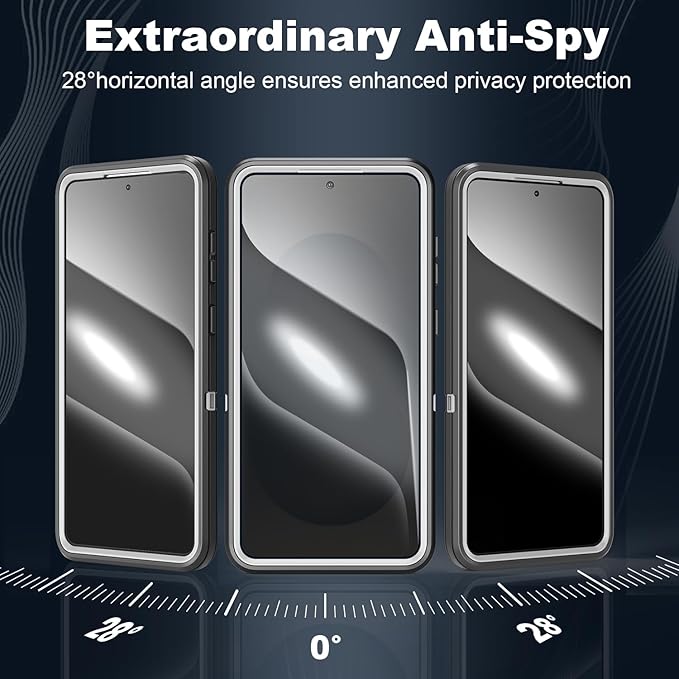 Designed for Samsung Galaxy S24/S25 Case [with Privacy Screen Protector] 3-Layer Full Body Protection Rugged Shockproof Heavy Duty Phone Case Cover, Black/Grey
