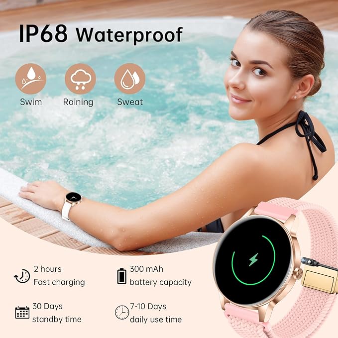 Smart Watch for Women, 1.27'' Touchscreen Activity Trackers with Heart Rate/Sleep Monitor, Make/Answer Calls, 130+ Sport Modes IP68 Waterproof Fitness Watch Smartwatch for iPhone/Samsung/Android