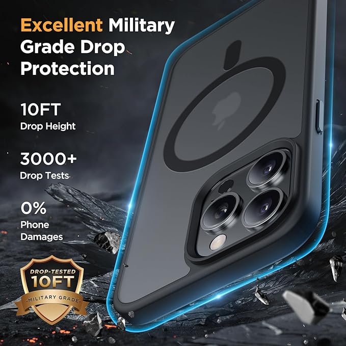 Miracase Magnetic for iPhone 14 Pro Case 6.1 inch (Compatible with MagSafe)（with 2X Screen Protectors） Military-Grade Protection, Anti-Fingerprint Translucent Matte Phone Case Cover, Black