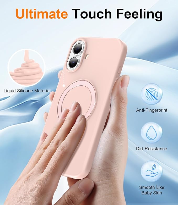 ZHK Liquid Silicone Designed for iPhone 17 Case with Magnet Stand, [Precise Camera Lens Protection][Mil-Grade Drop Shockproof][Soft Anti-Scratch Microfiber Lining] Slim Fit Cover, Pink