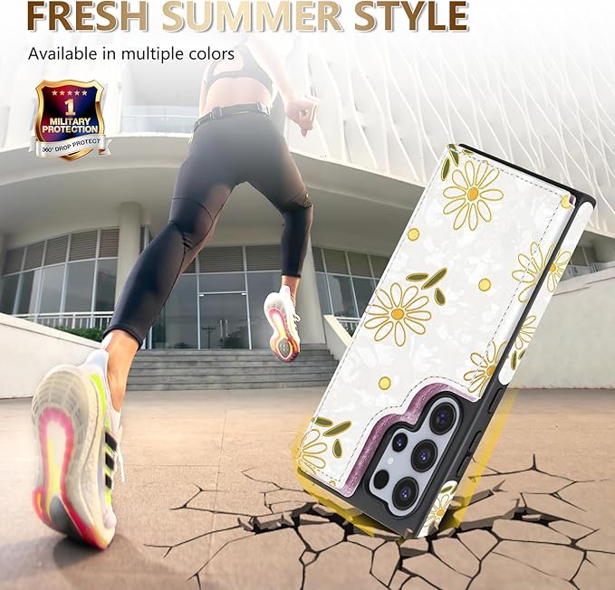 NNH Compatible with Samsung Galaxy S25 Ultra Wallet Case with RFID Blocking Card Slots Flip PU Leather Kickstand Double Magnetic Clasp Design Cover for Galaxy S25 Ultra(6.8 inch-White Little Daisy)