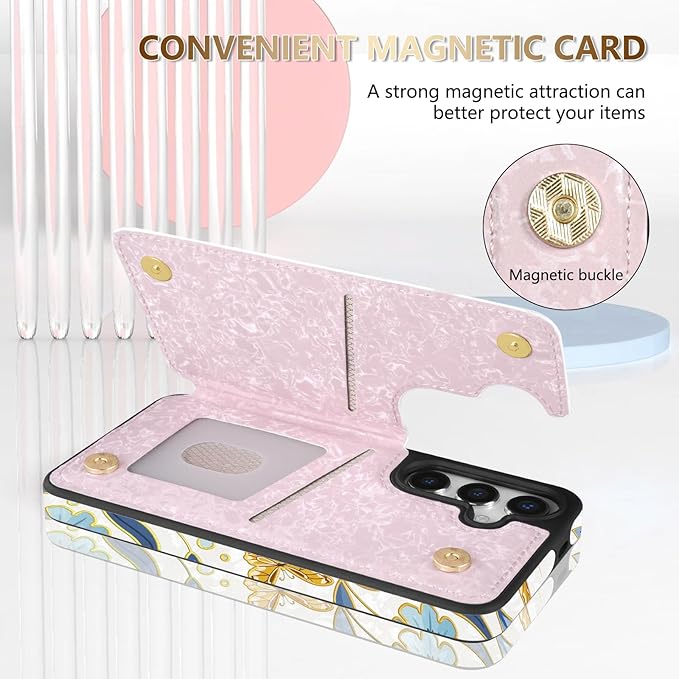 NNH Compatible with Samsung Galaxy S25 Wallet Case with RFID Blocking Card Slots Flip PU Leather Kickstand Double Magnetic Clasp Design Cover for Galaxy S25(6.2 inch-Colorful Butterfly Flowers)