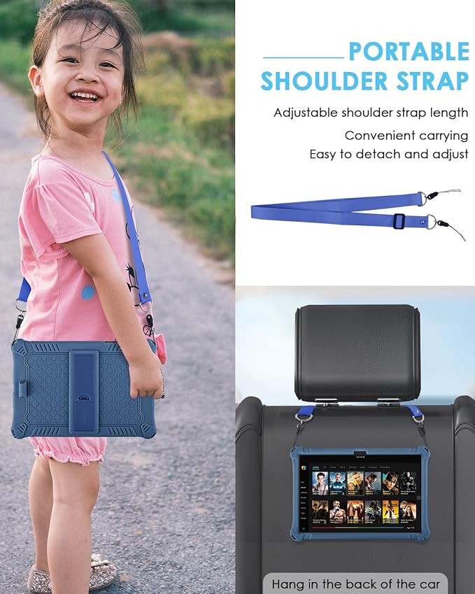 DETUOSI Compatible with Samsung Galaxy Tab A9 Plus Case 11 inch 2023, with Shoulder Strap & Stylus Pen, Soft Silicone Multi-Angle Case for Galaxy Tab A9+ Tablet SM-X210/X216/X218, Dark Blue