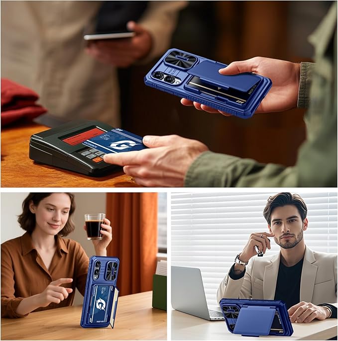 for Samsung Galaxy S25 Edge Case Wallet with RFID [Cards Holder][Camera Cover][Edge Raised] Full Body Shockproof Silicone Protective Phone Case for Galaxy S25 Edge 2025 (Blue)