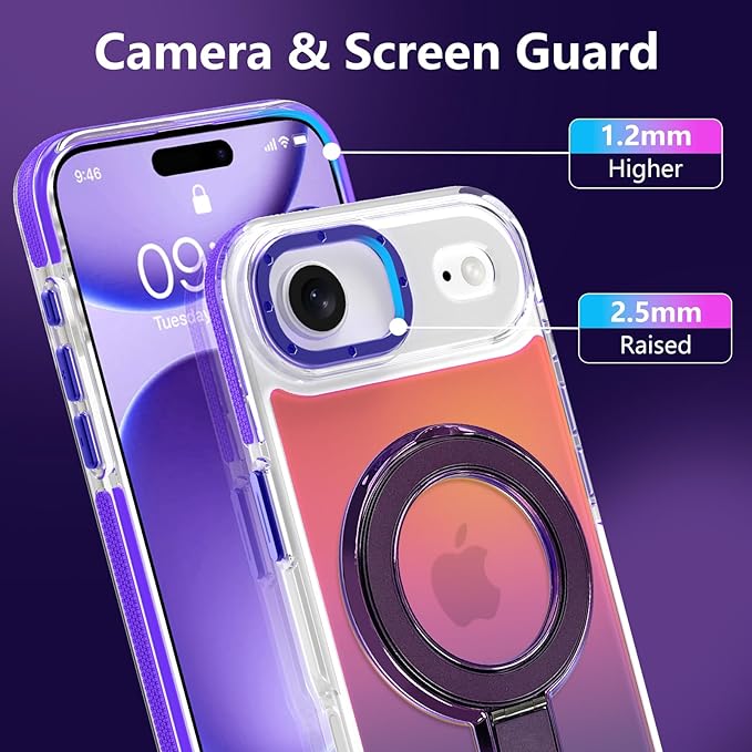 MOWIME Magnetic for iPhone Air Case with Stand [Compatible with Magsafe] [Cute Fashion Fluorescent Design] [1 Screen Protector] Slim Translucent Matte Case for iPhone Air 6.5" 2025, Purple