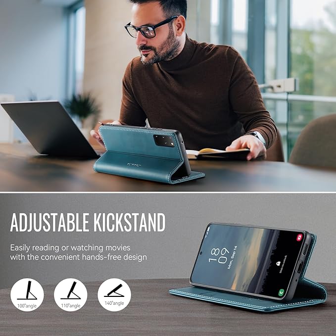 Wallet Case for Samsung Galaxy S20 Plus Leather Wallet Flip Cover with Card Holder, Kickstand, Magnetic Closure, RFID Blocking TPU Shockproof Phone Case Compatible with S20 Plus, Blue-Green