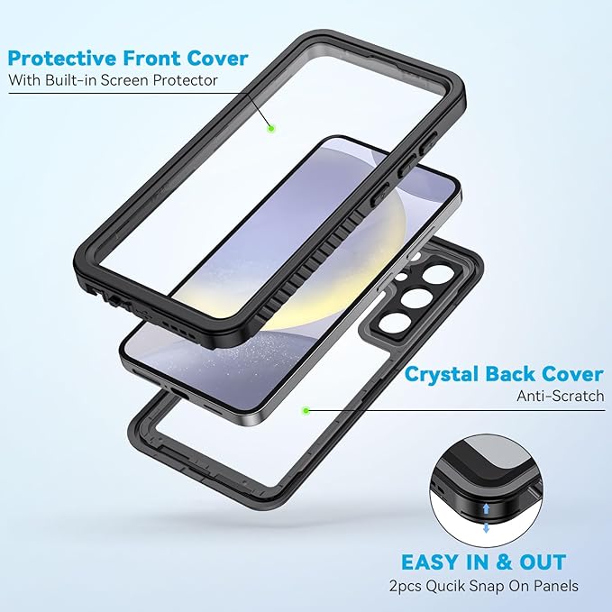 Lanhiem for Samsung Galaxy S24 Phone Case IP68 Waterproof Dustproof, Built-in Screen Protector, Rugged Full Body Shockproof Protective Cover for Galaxy S24 5G 6.2 Inch, Black