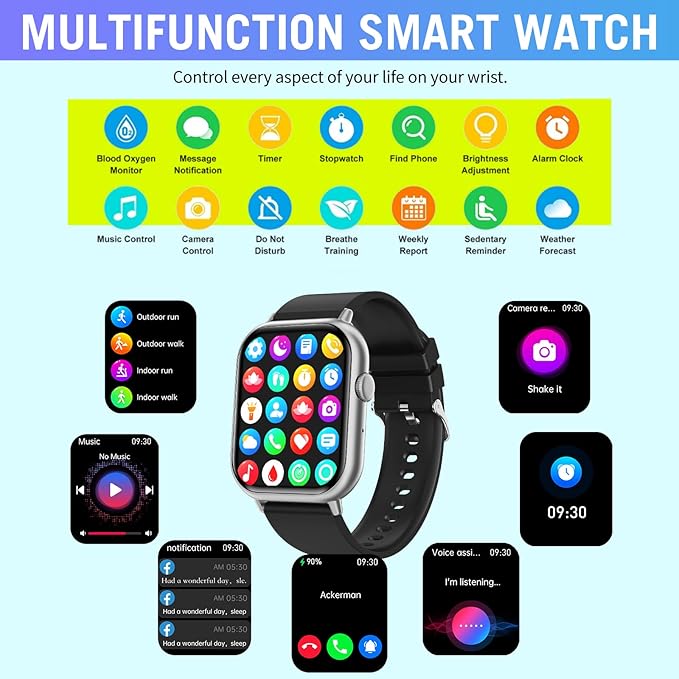 Smart Watches for Men Women (Answer/Make Call), 2.01" HD Screen Fitness Tracker Watch with Blood Pressure/Heart Rate/Sleep Monitor, Smart Watch for Android iOS Phones, IP67 Waterproof Sport Watch