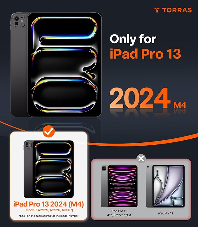 TORRAS for iPad Pro 13 inch Case 2024 (M4), Ultra Stable Stand, Multiple Adjustable Viewing Angles, Slim Protective Kickstand Cover, Translucent iPad Pro 13 Case with Pencil Holder, Black