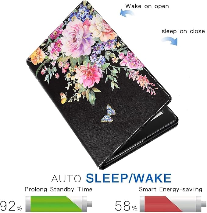 KEROM Case for Samsung Galaxy Tab A9+ Plus 11 Inch 2024 2023 (SM-X210/X216/X218), Slim PU Leather Stand Case Protective Cover for Galaxy Tab A9+/A9 Plus Tablet, Auto Wake/Sleep - Flowers