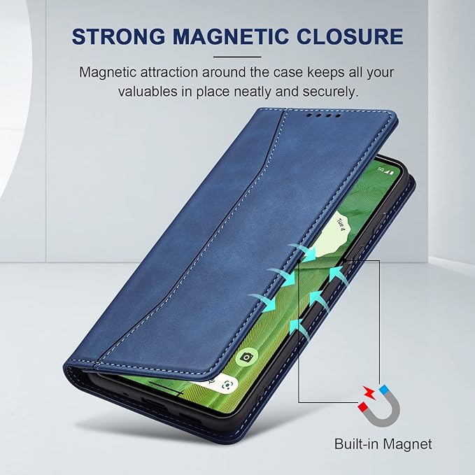 Jasonyu Flip Wallet Case for Google Pixel 7 5G,Leather Magnetic Folio Cover with Card Holder,Kickstand - TPU Shockproof Durable Protective Phone Case,Blue