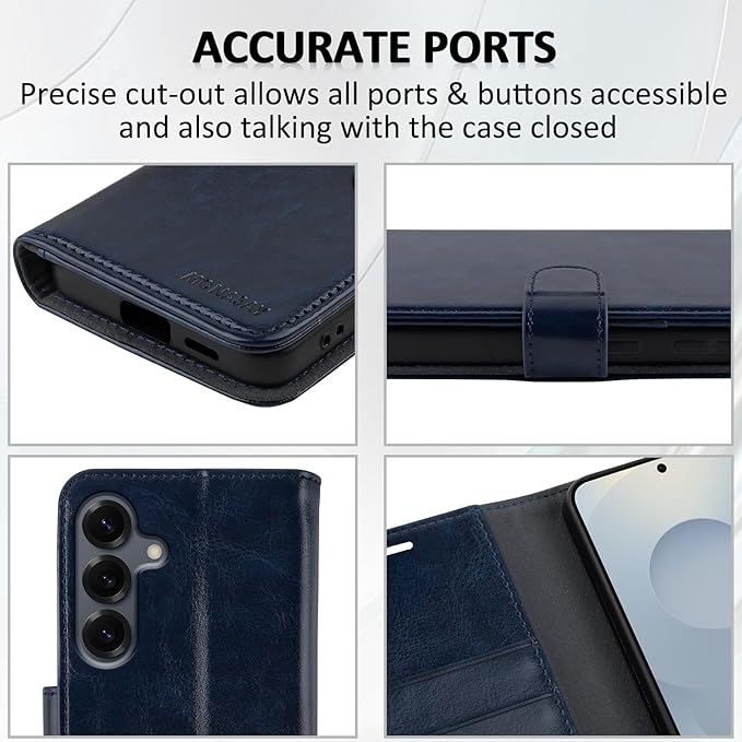 MONASAY Wallet Case Fit for Samsung Galaxy S25 5G, [Lens & Glass Screen Protector Included] [RFID Blocking] Flip Folio Leather Cell Phone Cover with Credit Card Holder, 6.2 inch, Blue