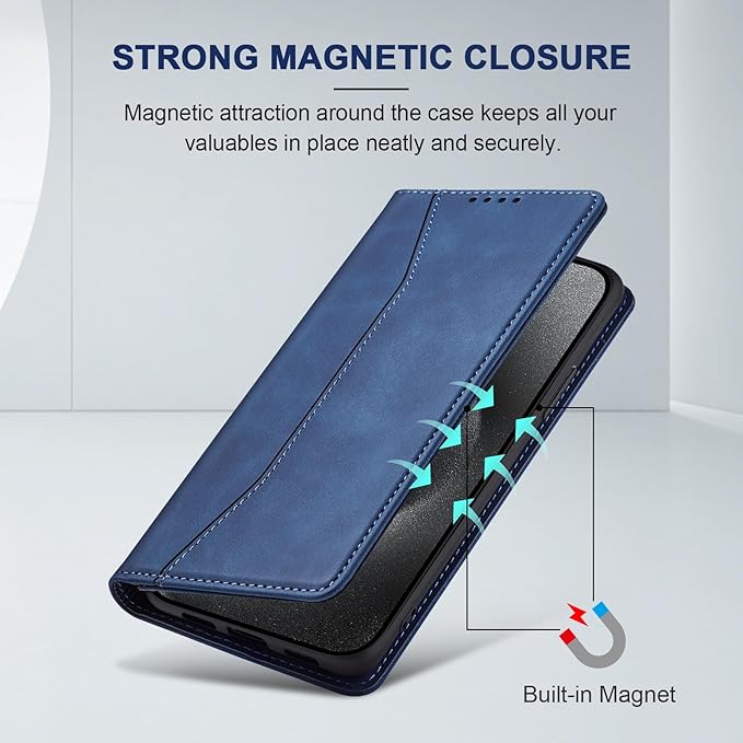Jasonyu Flip Wallet Case for iPhone 15 Pro Max,Leather Magnetic Folio Cover with Card Holder,Kickstand - TPU Shockproof Durable Protective Phone Case,Blue
