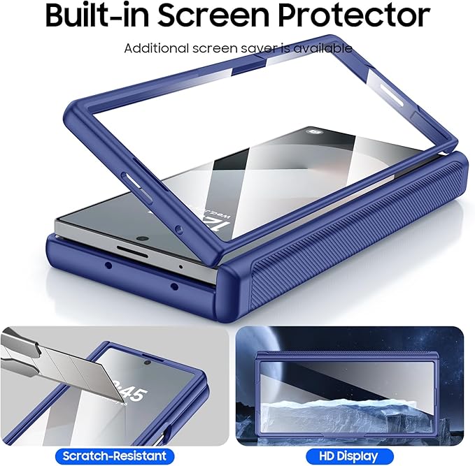 for Samsung Galaxy Z Fold 6 Case with Card Holder RFID Blocking & Slide Camera Cover& Hinge Protection& Full-Body Rugged Shockproof Wallet Case for Galaxy Z fold 6, Sapphire Blue