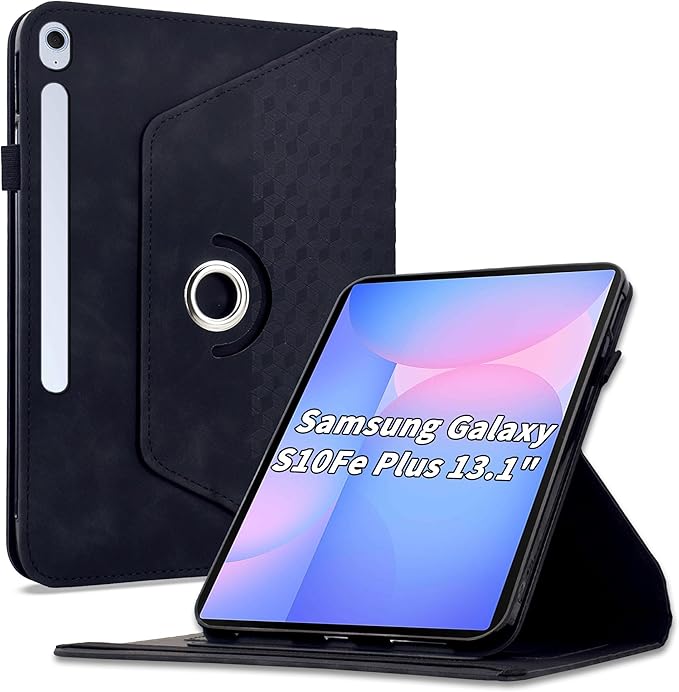 Case for Samsung Galaxy Tab S10 FE Plus 13.1 Inch 2025 (SM-X620/X626),360 Degree Rotating PU Leather Folio Protective Cover with Auto Sleep/Wake,Card Holder&Shoulder Strap for Woman Man,Black