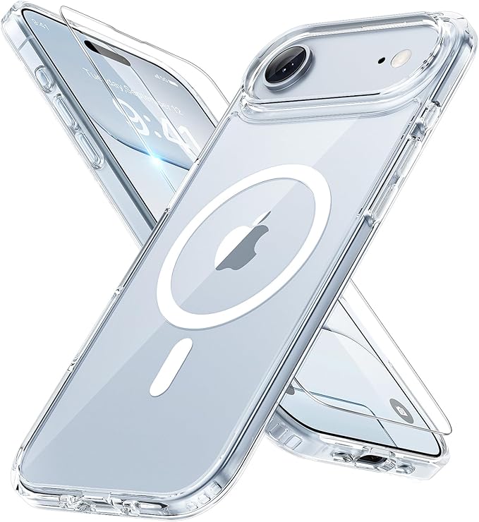 Miracase Magnetic for iPhone Air Case 2025 with Screen Protector(Compatible with MagSafe), Slim Thin Translucent Matte Military-Grade Protected Phone Cover for iPhone 17 Air 6.5",Clear