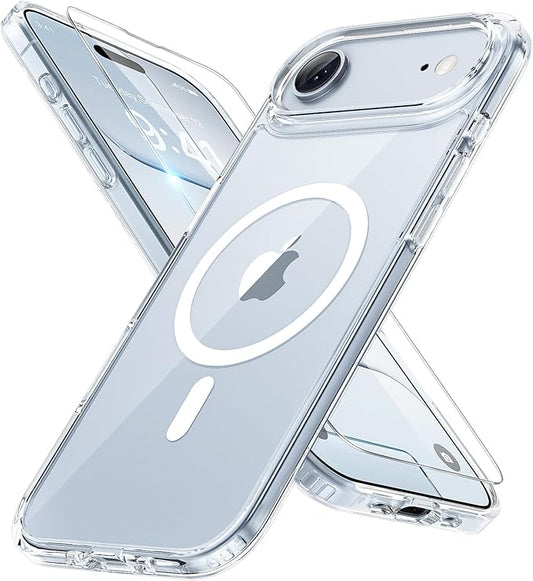 Miracase Magnetic for iPhone Air Case 2025 with Screen Protector(Compatible with MagSafe), Slim Thin Translucent Matte Military-Grade Protected Phone Cover for iPhone 17 Air 6.5",Clear