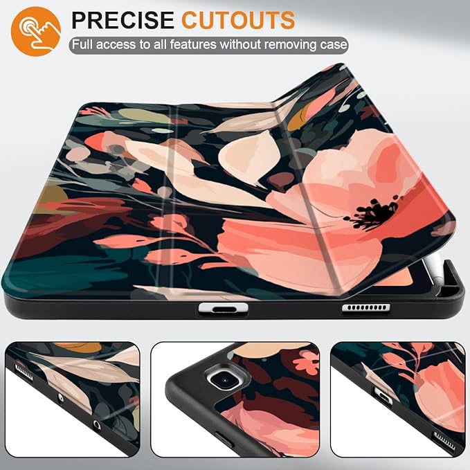 DONGKE Case for Samsung Galaxy Tab S6 Lite 10.4 Inch 2024/2022/2020, Trifold Stand + S Pen Holder + Auto Wake/Sleep + Soft TPU Protective Stand Back Cover, Painted Florals
