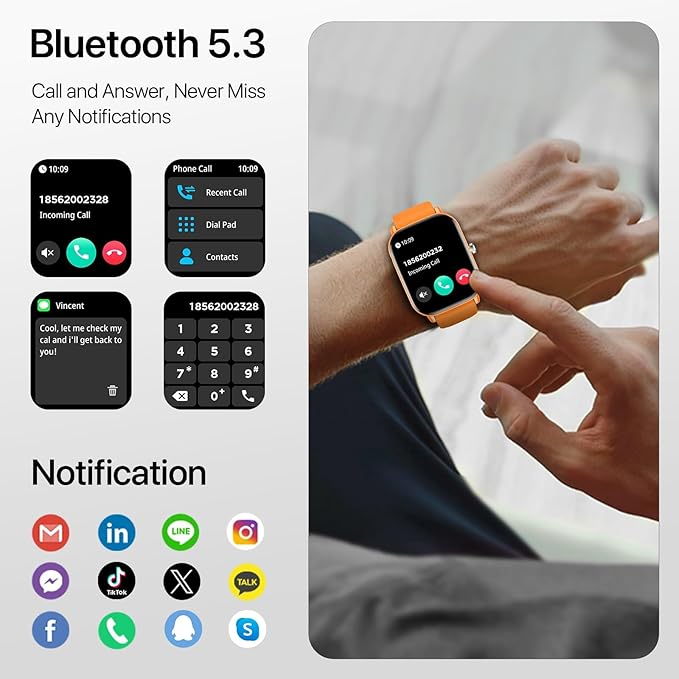 WalkerFit Smart Watch for Women/Men, 2.01'' HD Smartwatch with Bluetooth Call, 100+Sport Modes, Sleep Monitoring, IP67 Waterproof, Music Control for iPhone/Android, Fitness Tracker with Pedometer