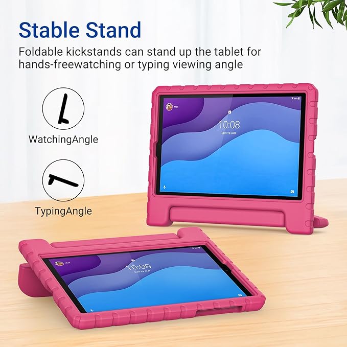Kids Case for Lenovo Tab M10 HD 2nd Gen 10.1 Inch 2020 Released(TB-X306X/TB-X306F), Kid-Friendly Shockproof Lightweight EVA Handle Stand Cover for Lenovo Tab M10 HD 2nd Gen 10.1", Rosered
