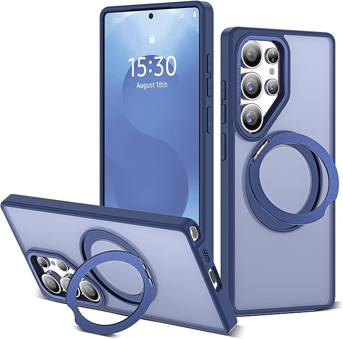 for Samsung Galaxy S25 Ultra Case with 360°Rotatable Magnetic Ring Stand Compatible with Mag-Safe Military Protection Shockproof Matte Translucent Phone Cases for S25 Ultra 6.9",Blue
