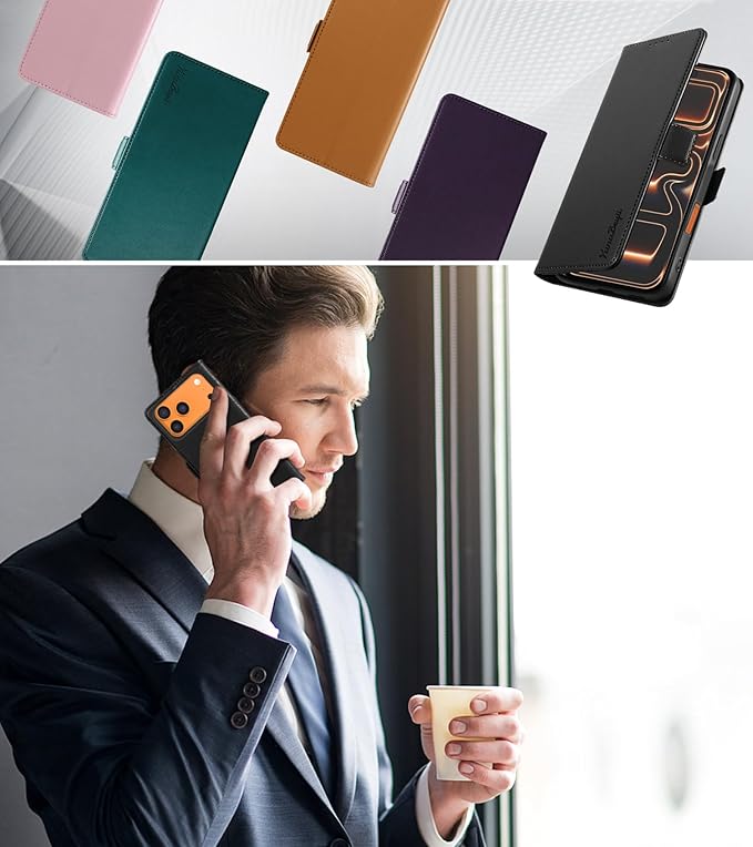 Wallet Flip Case for iPhone 17 Pro Max 5G - [RFID Blocking] Luxury PU Leather Card Holder Magnetic Phone Cover with Kickstand,Shockproof Protective Case,Black