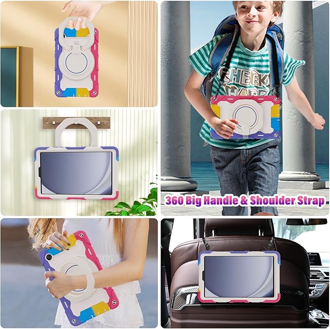 ROISKIN Case for Samsung Tab A9 (8.7 Inch) with HD Screen Protector & Shoulder Strap,Kids Friendly Case for Galaxy Tablet A9 SM-X110/X115/X117 with 360 Kickstand,Heavy Duty Drop Protection