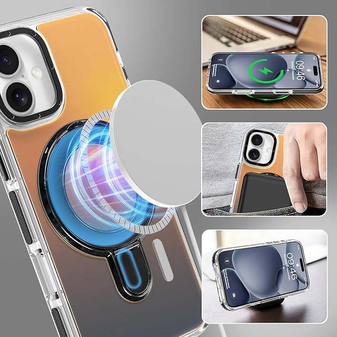 MOWIME Magnetic for iPhone 17 Case with Stand [Compatible with Magsafe] [Cute Fashion Fluorescent Design] [1 Screen Protector] Slim Translucent Matte Case for iPhone 17 6.3" 2025, Black