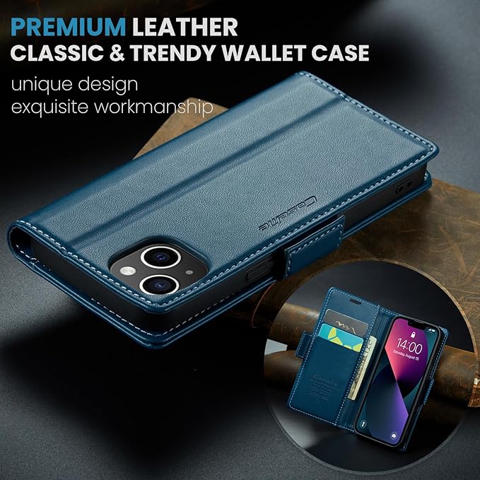 for iPhone 13 Mini Case, Premium PU Leather Wallet Case Flip Cover with [RFID Blocking][Card Holder][Stand Function] Shockproof Protective for iPhone iPhone 13 Mini 5.4 inch, Blue