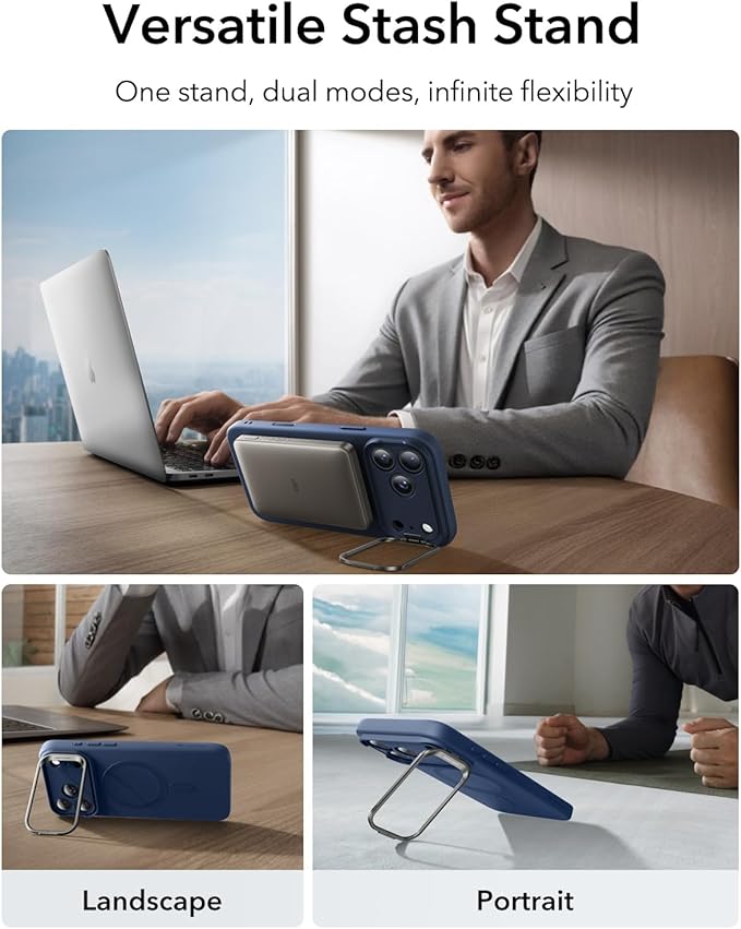 ESR Silicone Case for iPhone 17 Pro Max, Built-in Camera Stash Stand Compatible with MagSafe, Military-Grade Drop Protection Magnetic Phone Case for iPhone 17 Pro Max, Cloud Series, Navy Blue