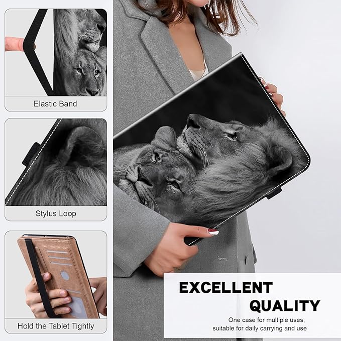 ALILANG Case for Lenovo Tab M9 9 inch Case 2023 (TB-310FU) with Stylus, Shockproof Folding Stand Cover for Lenovo Tab M9 Case-Two Lion