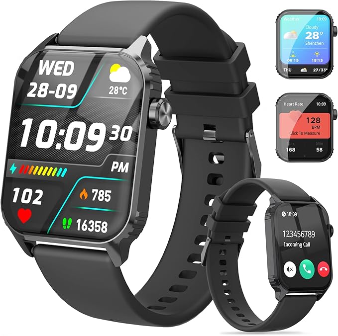 Smart Watches for Women Men, 1.83" HD Smartwatch with 120 Sports Modes, IP67 Waterproof, Bluetooth Call and Music Control；Heart Rate and Sleep Monitor (Black)