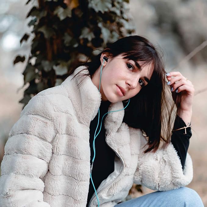 LUDOS Ultra Wired Earbuds in-Ear Headphones, 5 Years Warranty, Earphones with Mic, Noise Isolating Ear Buds, Memory Foam for iPhone, Samsung, School Students, Kids, Women, Small Ears - Turquoise