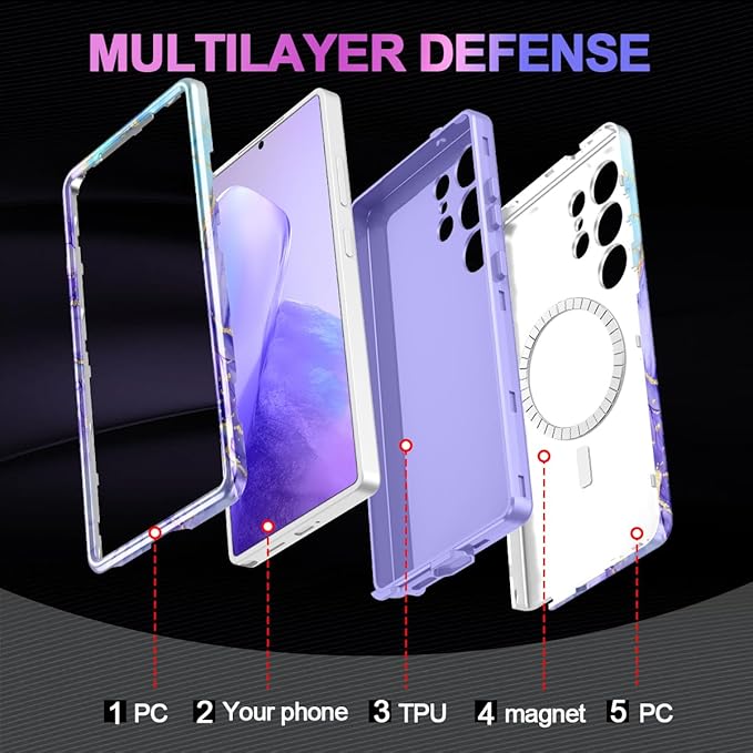 Casetego for Galaxy S25 Ultra Case,Compatible with MagSafe,[Military Grade Drop Test] Full Body Protection Slim Shockproof Rugged Marble Women Case for Samsung Galaxy S25 Ultra 6.9 inch,Cobalt Violet