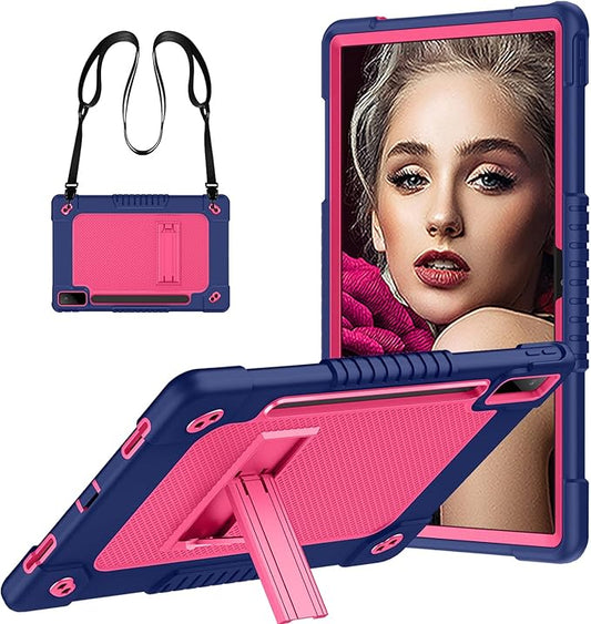for Lenovo Tab P12 Case,for Lenovo Tab P12 12.7 Inch Tablet Case,Heavy Duty Kids Shockproof with Kickstand Shoulder Strap Cover for Lenovo Tab P12 2023/2024/Xiaoxin Pad Pro (Navy/Pink)
