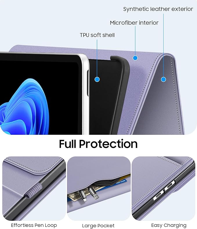 Fintie Protective Case for Microsoft Surface Pro 12 Inch (2025), Multi-Angle Viewing Portfolio Business TPU Back Cover with Pocket & Stylus Holder, Compatible with Type Cover Keyboard (Lilac Purple)