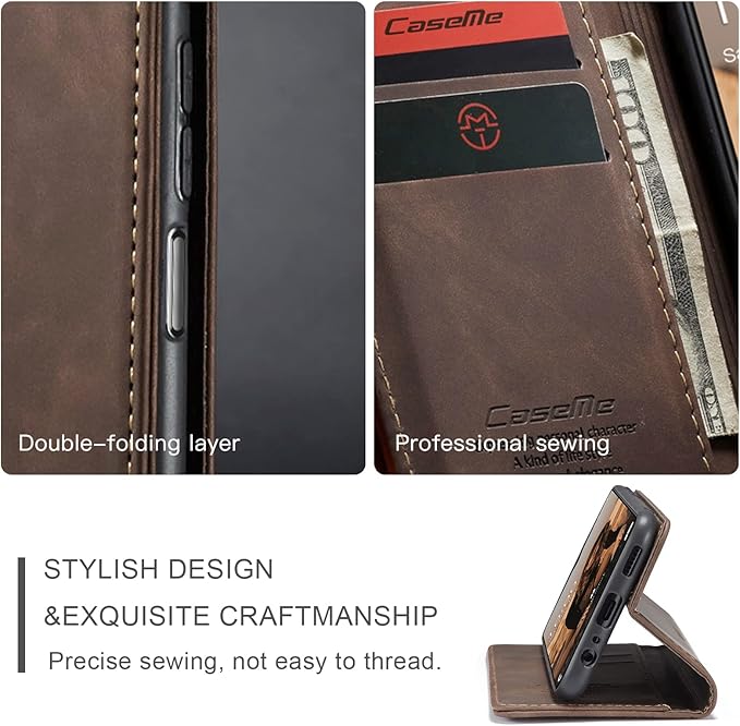 for Samsung Galaxy A22 5G Case, Flip Wallet Leather Case with Card Holder Magnetic Closure Shockproof Kickstand Protective Phone Cases Cover for Samsung A22 5G,Coffee