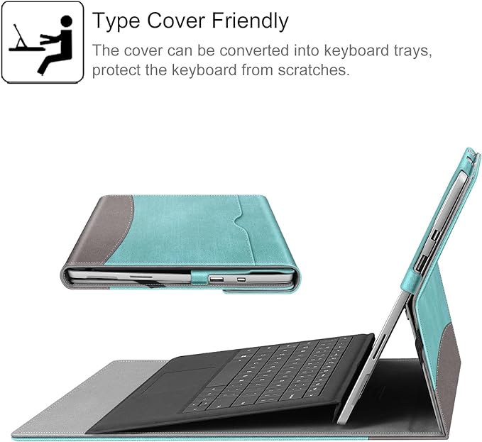 Fintie Case for 12.3 Inch Microsoft Surface Pro 7 Plus, Surface Pro 7/6/5/4/3 - Portfolio Business Cover with Pocket, Compatible with Type Cover Keyboard, Turquoise