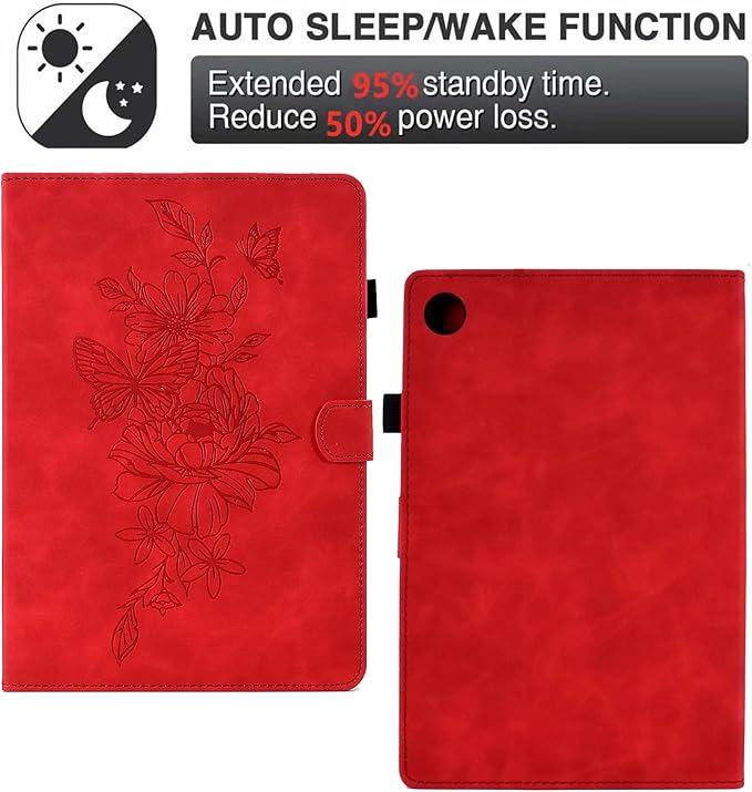 Case for Samsung Galaxy Tab A9+/A9 Plus 11 Inch 2024 2023 (SM-X210/X216/X218), PU Leather Cover Embossed Flower Multi-Angle Stand with Auto Wake/Sleep Case for Galaxy Tab 11 Inch,Red