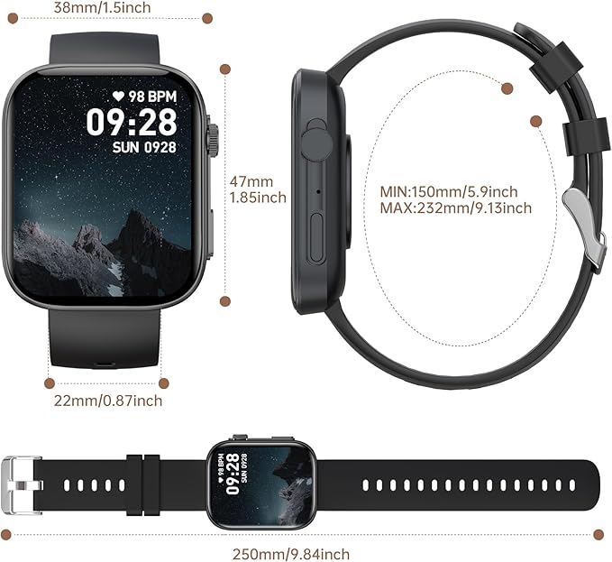 BRIBEJAT Smart Watch for Men Women (Make/Answer Call), HD 2.01'' Smartwatch IP68 Waterproof, Fitness Tracker Pedometer SpO2/Heart Rate/Sleep Monitor, Compatible with iPhone Samsung iOS Android Phone