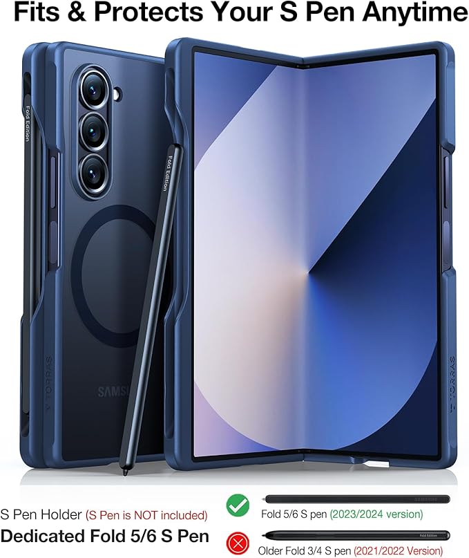 TORRAS Blue for Samsung Galaxy Z Fold 6 Case(ONLY), [Compatible with MagSafe] [Only Daily Protection] Shockproof Translucent Hard Back Slim Phone Case ONLY for Z Fold 6,Blue