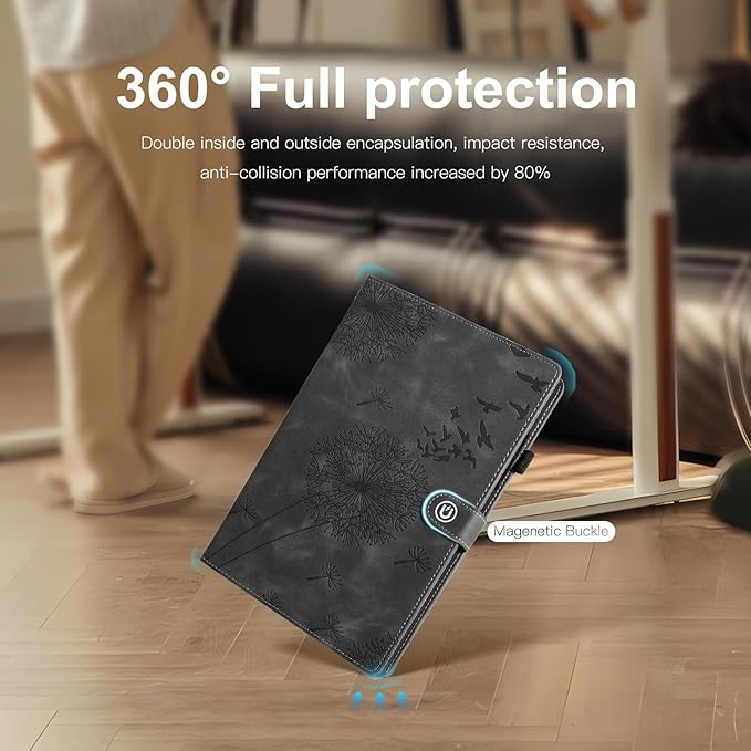 Tablet Case for Samsung Tab A 10.1, Dandelion Design with Kickstand for Pencil Holder, Magnetic Closure Case Compatible with Samsung Galaxy Tab A 10.1 Inch 2019 SM-T510 T515 T517 Black
