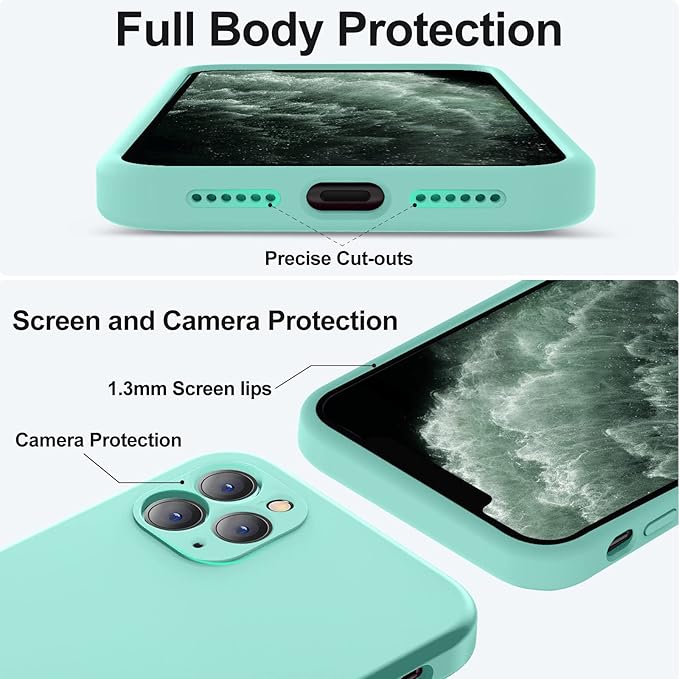 Vooii Compatible with iPhone 11 Pro Max Case, Upgraded Liquid Silicone with [Flat Edges] [Camera Protection] [Soft Anti-Scratch Microfiber Lining] Phone Case for iPhone 11 Pro Max - Sea Blue