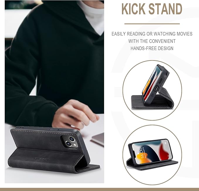 for iPhone 13 Mini Case 5.4", Flip Wallet Leather Case with Card Holder Magnetic Closure Shockproof Kickstand Protective Phone Cases Cover for iPhone 13 Mini,Black