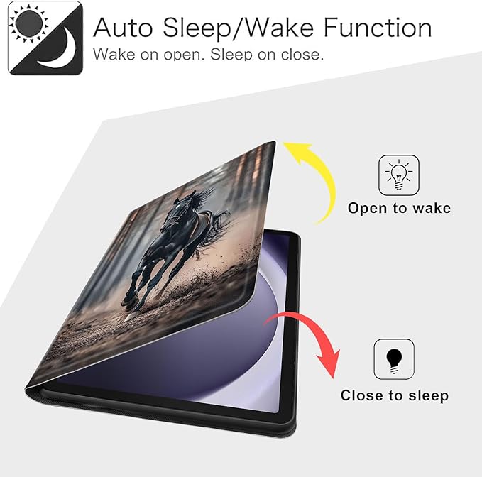 Case for Samsung Galaxy Tab A9 8.7-Inch 2023, Slim PU Leather Stand Cover with Auto Wake/Sleep, Multi-Angle Viewing & Shockproof, Black Horse