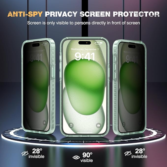 Diaclara Designed for iPhone 15 Case with Stand, [with Privacy Screen Protector] [Anti Spy] [Military Grade Drop Protection] Heavy Duty Full-Body Shockproof Phone Case, Clear