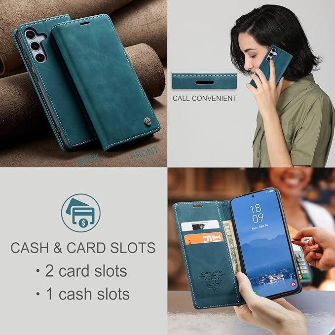 for Samsung Galaxy S25 FE Case, Flip Wallet Leather Case with Card Holder Magnetic Closure Shockproof Kickstand Protective Phone Cases Cover for Galaxy S25 FE, Blue-Green